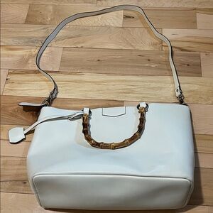 Alberta Di Canio White Tote with Bamboo-Style Handles